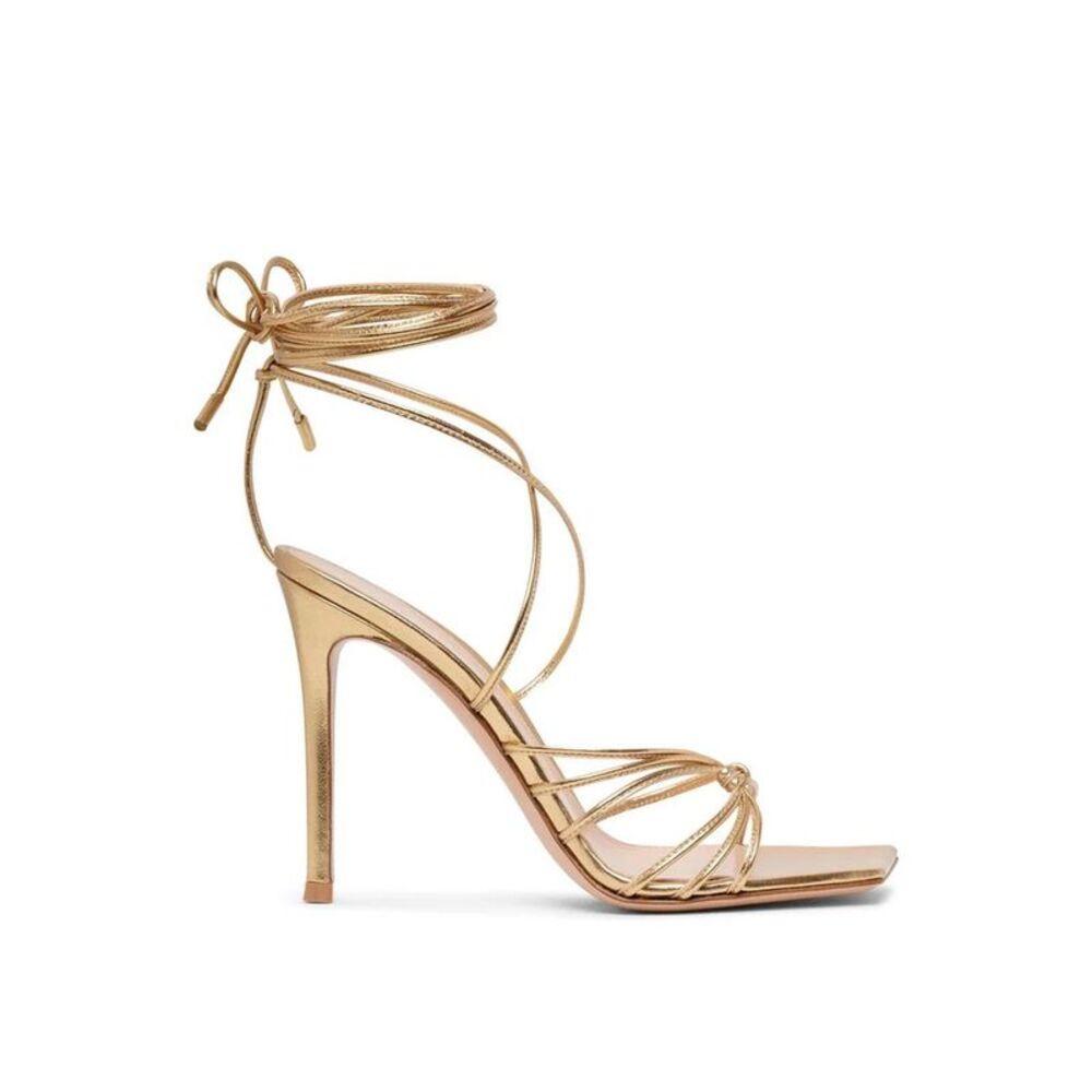 Gianvito Rossi Gold Calfskin Stiletto Heel Women's Sandals